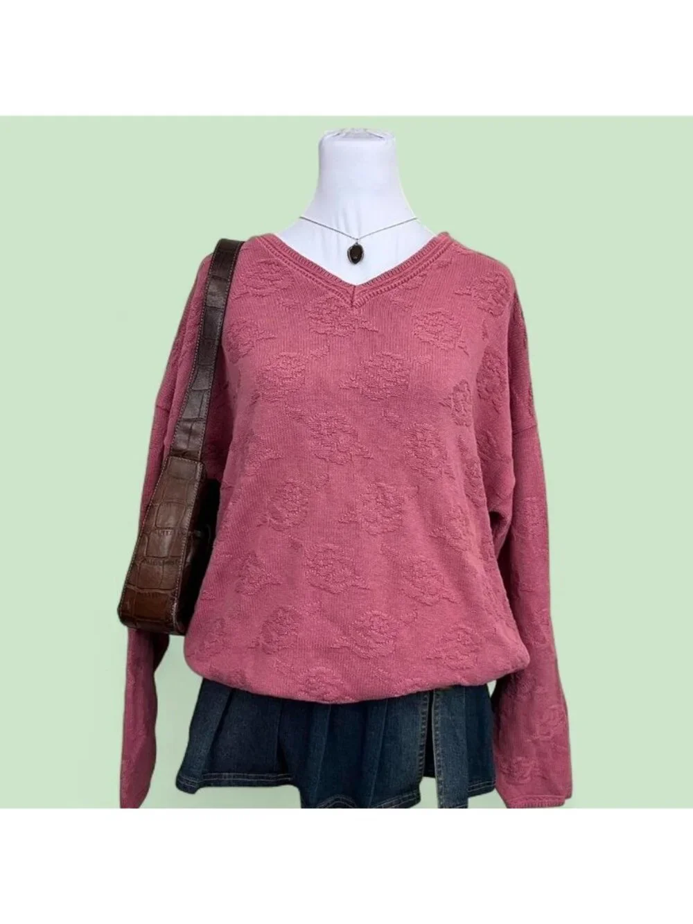 90s pink floral preppy cottagecore granny sweater